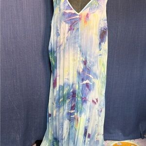 cleo Pastel Blue Lavender Floral Pleated Maxi Dress